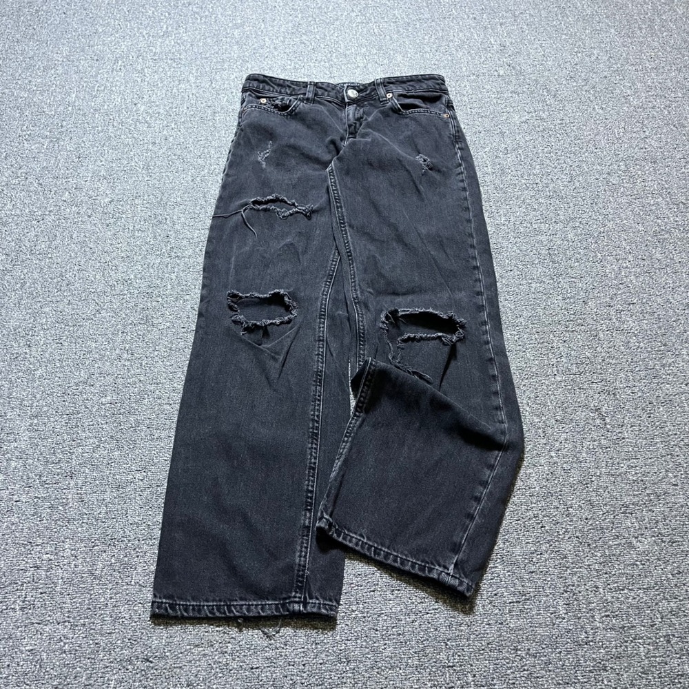 Aeropostale Low Rise Baggy Jeans Size 0 Short Black Distressed Denim Y2K Grunge